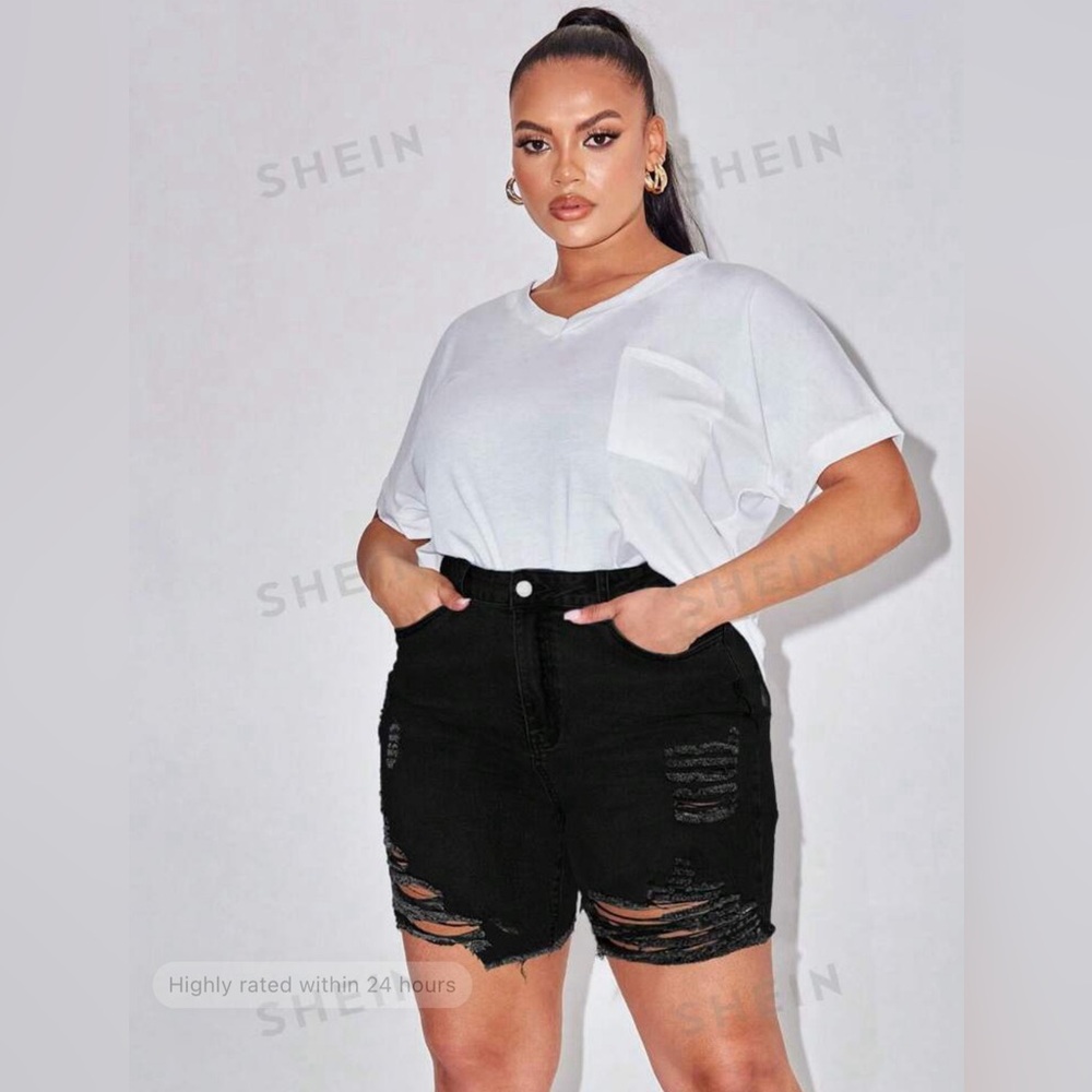 Solid Color Ripped Denim Shorts